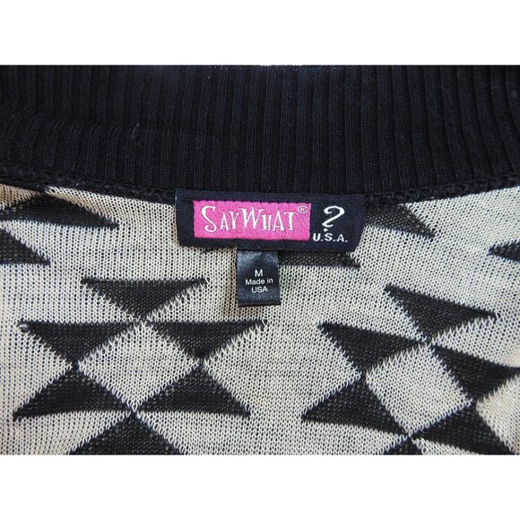 Say What? USA Black Beige Tribal Aztec Cardigan Sweater Women’s Sz M Open Front - Picture 6 of 9